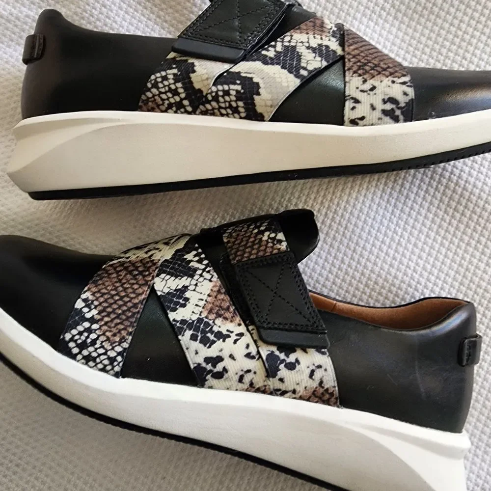 Clarks Black and Brown Snake Print Athletic Shoes